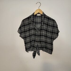 Aritzia Wilfred Free Front Tie Crop Plaid Top Size XS